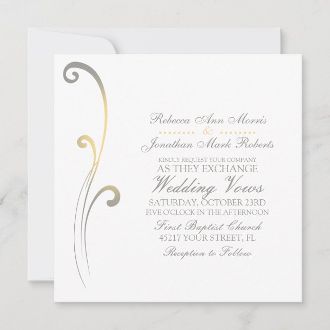 Grey and Yellow Faded Flourish Wedding Invitation (Front)