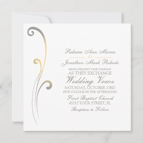 Grey and Yellow Faded Flourish Wedding Invitation