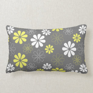 Grey and Yellow Flower Pattern Lumbar Pillow