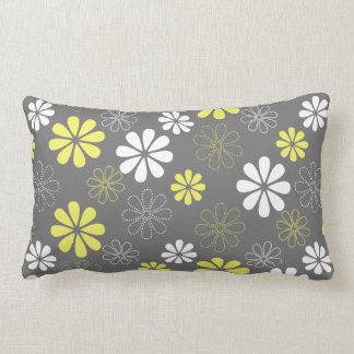 Grey and Yellow Flower Pattern Lumbar Pillow