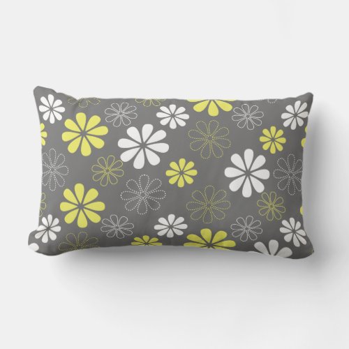 Grey and Yellow Flower Pattern Lumbar Pillow