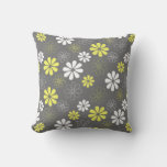 Grey And Yellow Flower Pattern Throw Pillow at Zazzle