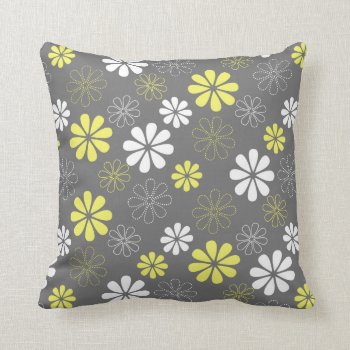 Grey And Yellow Flower Pattern Throw Pillow by PatternPlethora at Zazzle