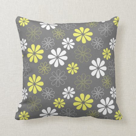 Grey And Yellow Flower Pattern Throw Pillow