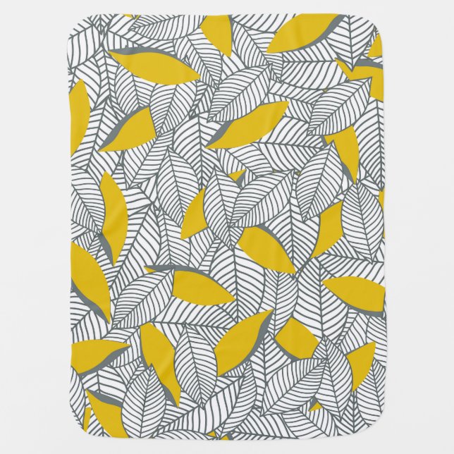 Grey and yellow leaf pattern. baby blanket (Front)