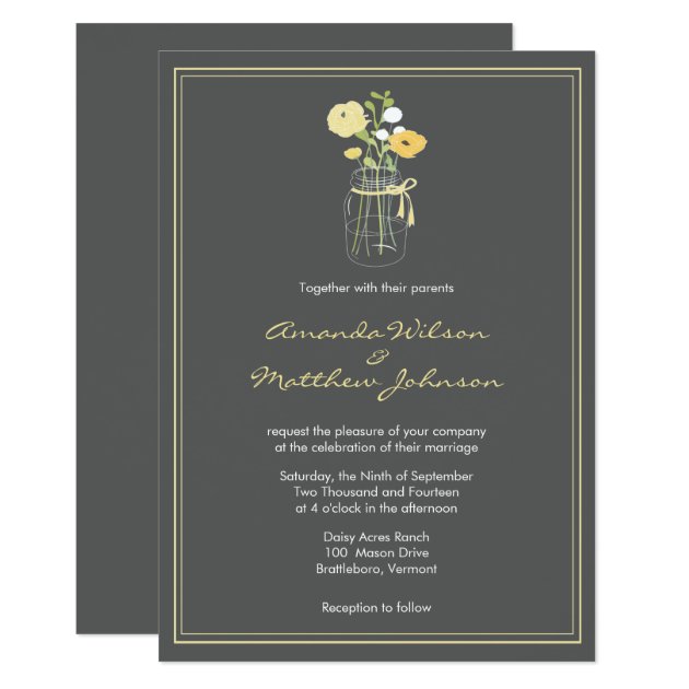 Grey And Yellow Mason Jar Wedding Invitations