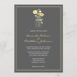 Grey and Yellow Mason Jar Wedding Invitations