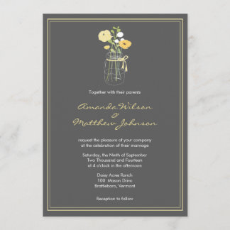 Grey and Yellow Mason Jar Wedding Invitations