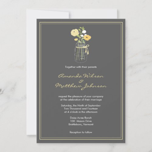 Grey and Yellow Mason Jar Wedding Invitations