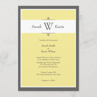 Grey and Yellow Monogram Wedding Invitations