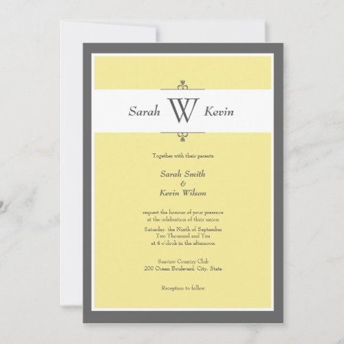 Grey and Yellow Monogram Wedding Invitations