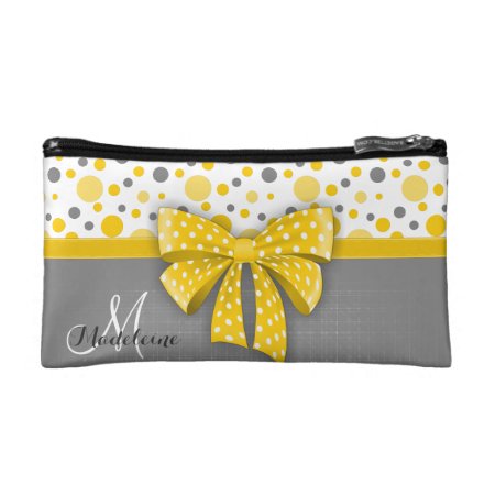 Grey And Yellow Polka Dots, Sunny Yellow Ribbon Makeup Bag