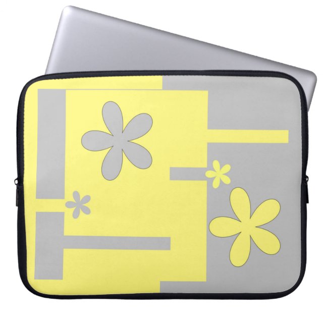 grey and yellow print,   laptop sleeve (Front)