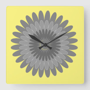grey and yellow print, square wall clock