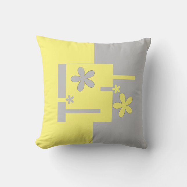 grey and yellow print, throw pillow (Front)