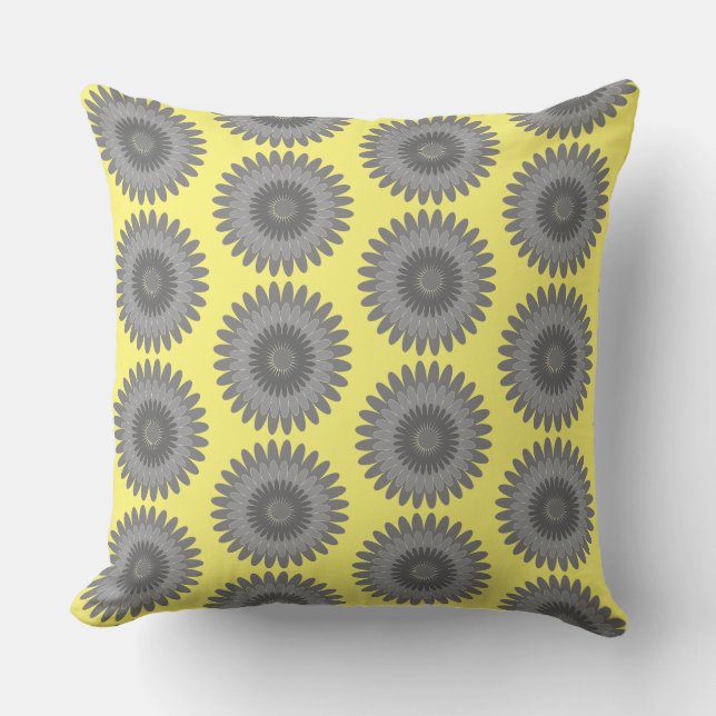 grey and yellow print, throw pillow (Front)