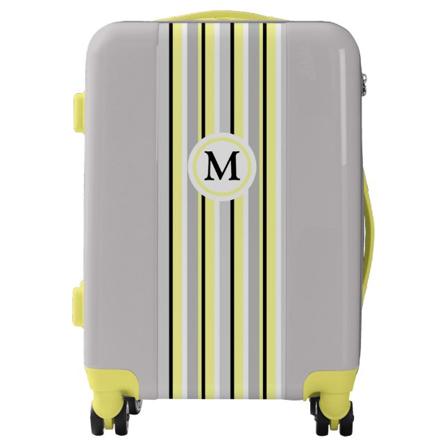 Grey and Yellow Stripes Monogram Luggage (Front)