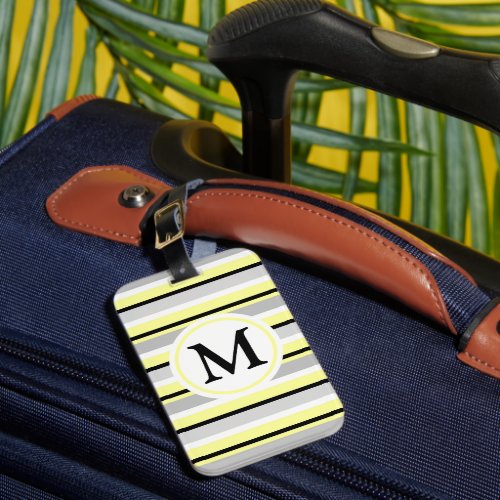 Grey and Yellow Stripes Monogram Luggage Tag