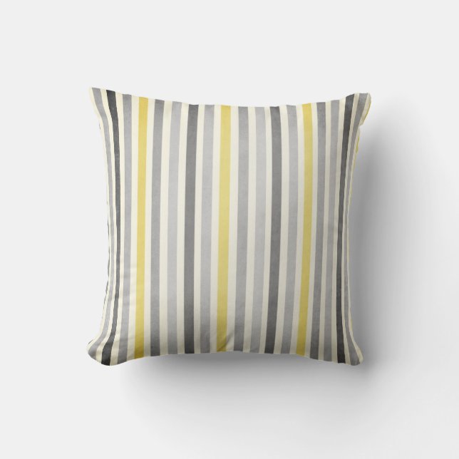 Grey and Yellow Stripes Throw Pillow (Front)