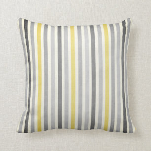 Grey and Yellow Stripes Throw Pillow