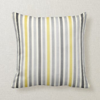 Grey And Yellow Stripes Throw Pillow by kitandkaboodle at Zazzle