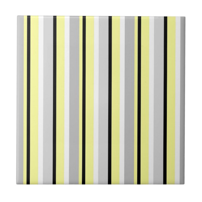 Grey and Yellow Stylish Striped Ceramic Tile (Front)