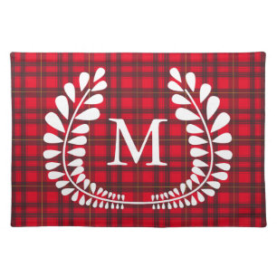 Grey and Yellow Tartan Laurel Monogram Placemat