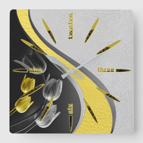 Grey and yellow tulip flowers texture 2021 color square wall clock