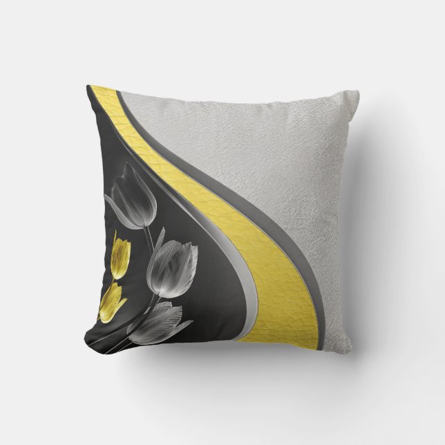 Grey and yellow tulips flower 2021 colors throw pillow (Front)