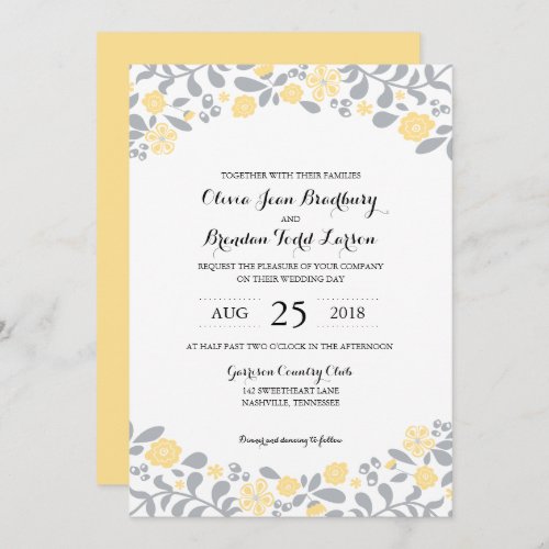 Grey and Yellow Wildflower Blossoms  Wedding Invitation