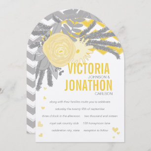 Grey and Yellow Zig Zag Typography Wedding Invitation