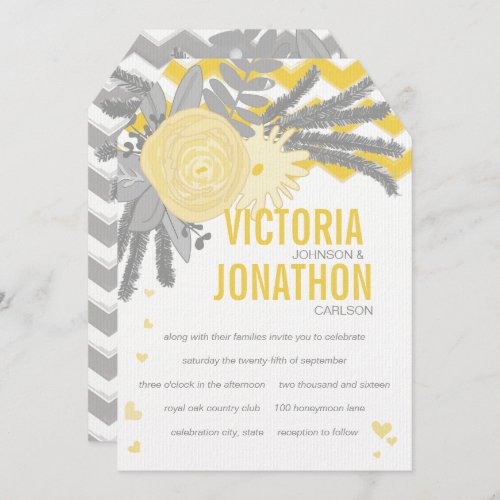 Grey and Yellow Zig Zag Typography Wedding Invitation