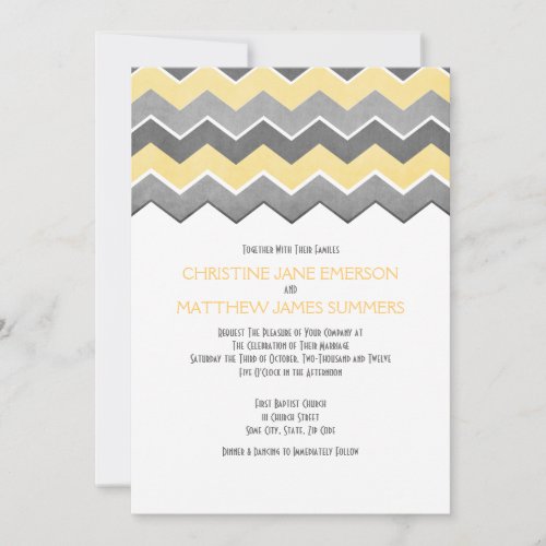Grey and Yellow Zig Zag Wedding Invitations