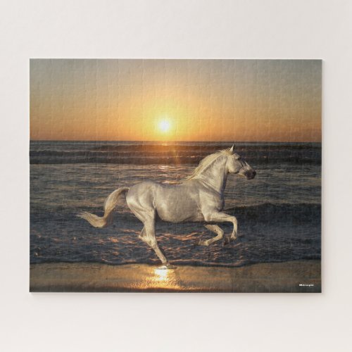 Grey Andalucian Running On Beach By Sea Jigsaw Puzzle