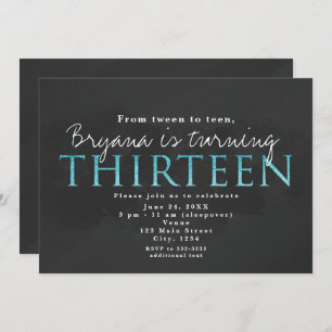 Grey & Aqua Blue 13TH 13 Birthday Party Invitation