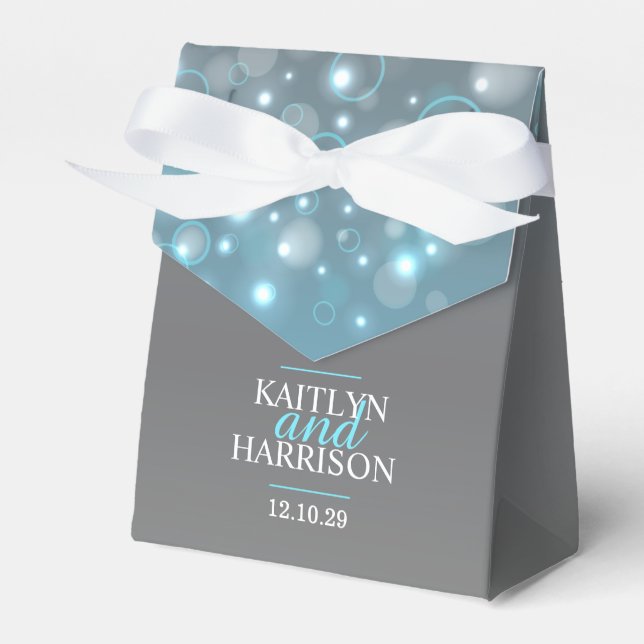 Grey aqua champagne bubbles wedding favor box (Front Side)