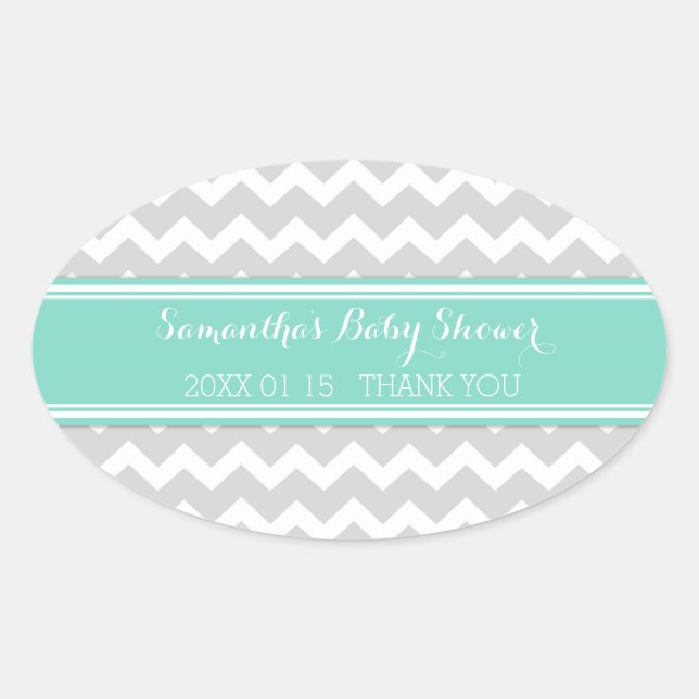 Grey Aqua Chevron Baby Shower Favor Stickers (Front)