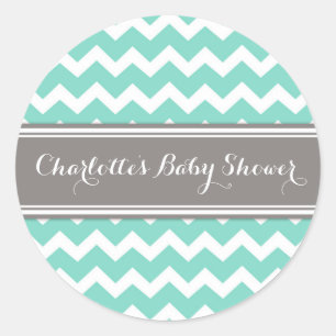 Grey Aqua Chevron Baby Shower Favor Stickers