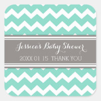 Grey Aqua Chevron Baby Shower Favor Stickers