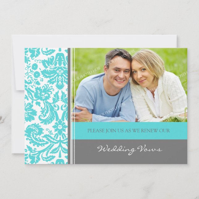 Grey Aqua Photo Wedding Vow Renewal Invitation (Front)