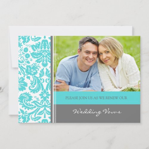 Grey Aqua Photo Wedding Vow Renewal Invitation