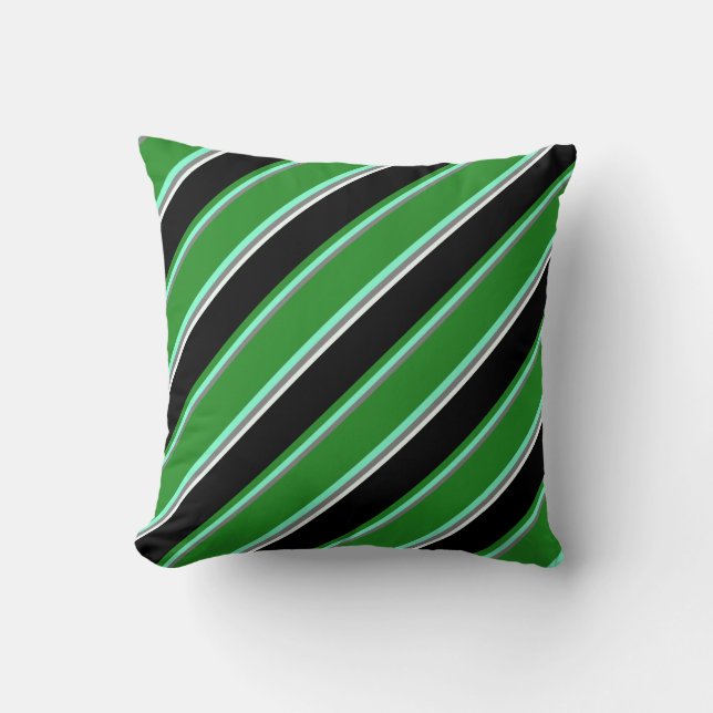 Grey, Aquamarine, Forest Green, Black & Mint Cream Throw Pillow (Front)