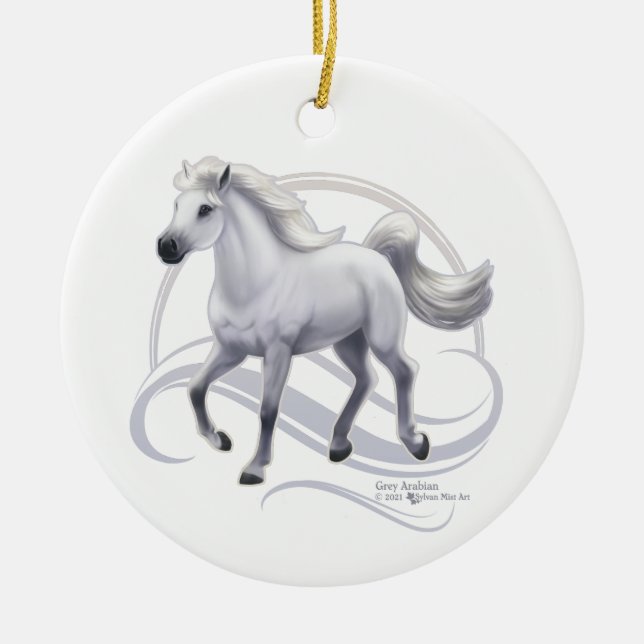 Grey Arabian Horse Ceramic Ornament (Front)