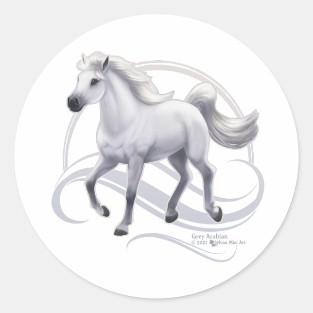 Grey Arabian Horse Classic Round Sticker (Front)