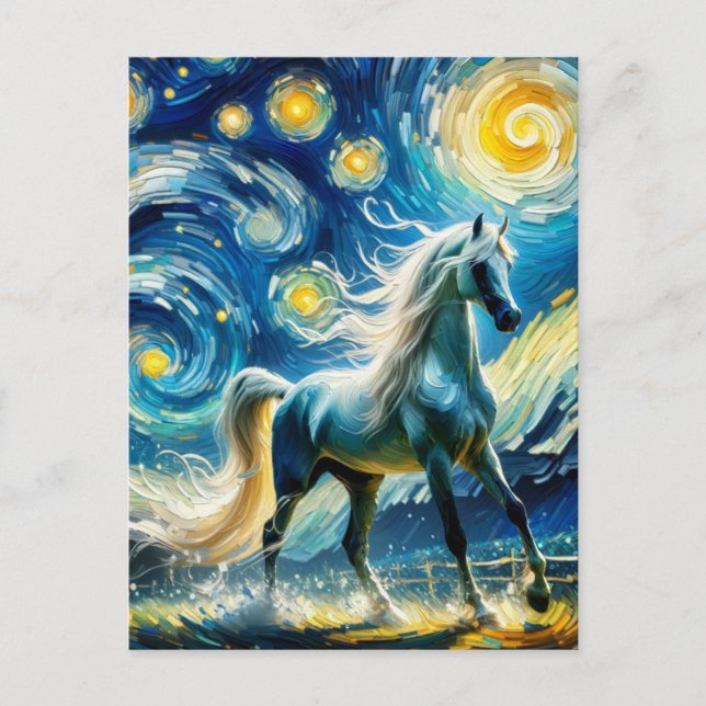Grey Arabian Horse Van Gogh Postcard (Front)