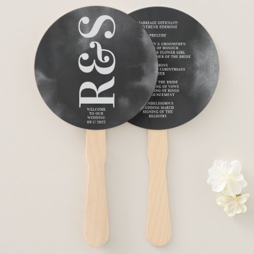 Grey Art Big Monogram Modern Bold Simple Wedding Hand Fan