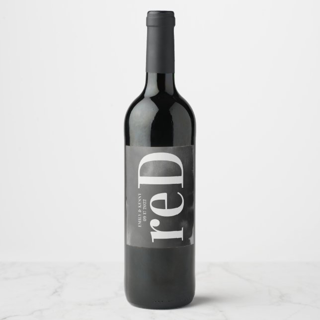 Grey Art Big Monogram Modern Bold Simple Wedding Wine Label (Front)