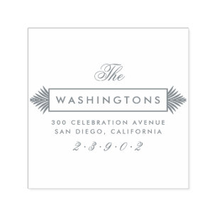 Grey Art Deco Family Name Return Address Self-inking Stamp