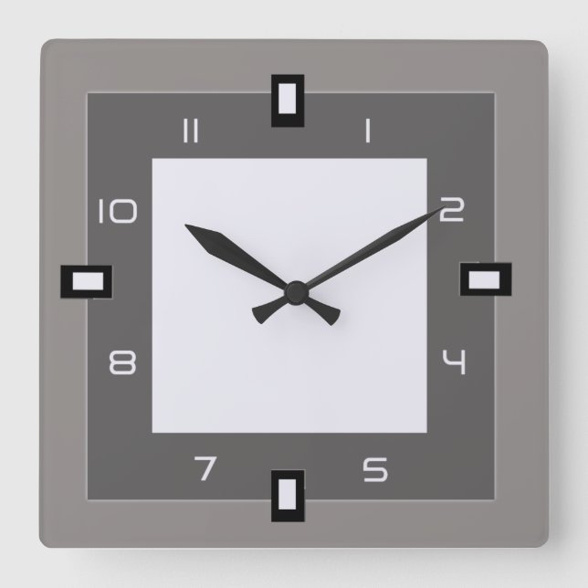 Grey Art Deco Square Wall Clock (Front)