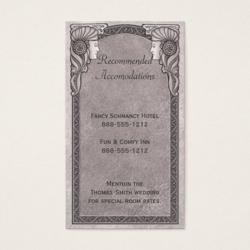 Art Nouveau Wedding Accommodations Card Business Cards